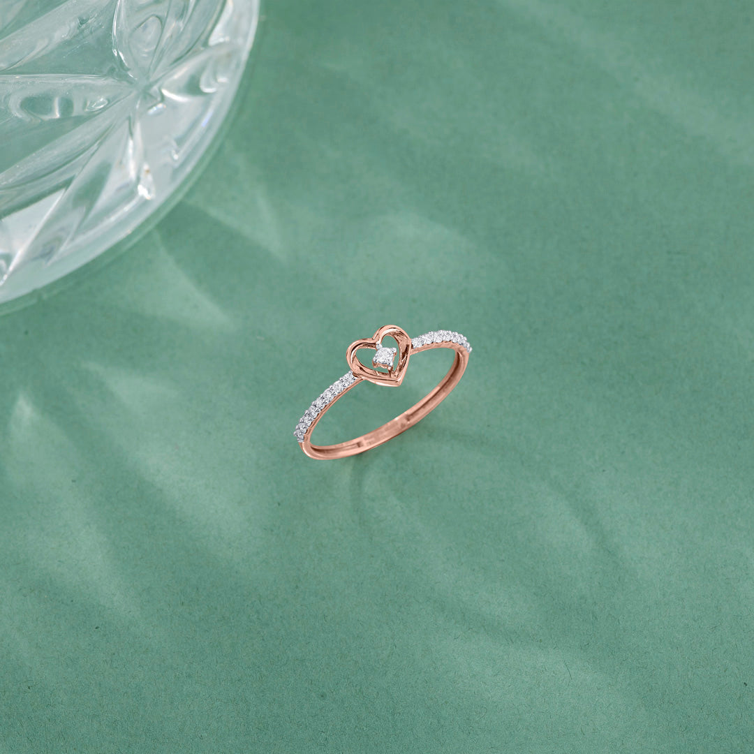 Heart Core Casual Rose Gold Diamond Ring