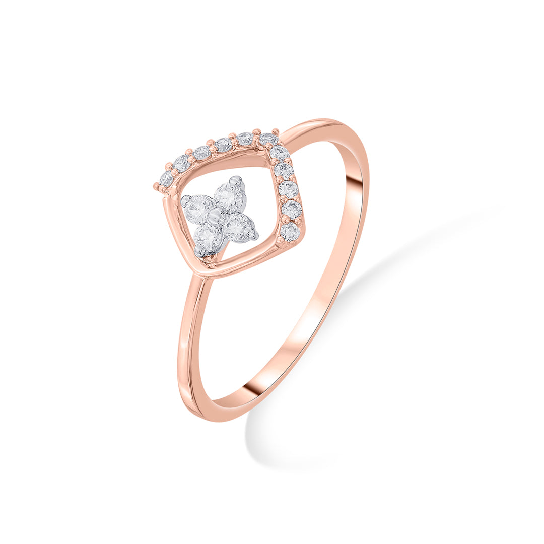 blooming square casual rose gold diamond ring