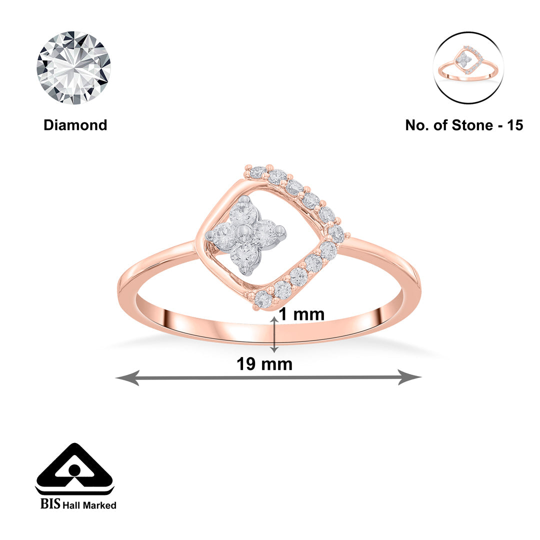 blooming square casual rose gold diamond ring
