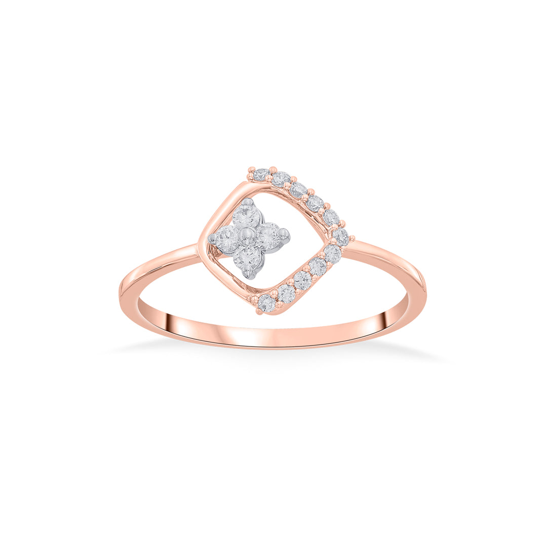 blooming square casual rose gold diamond ring
