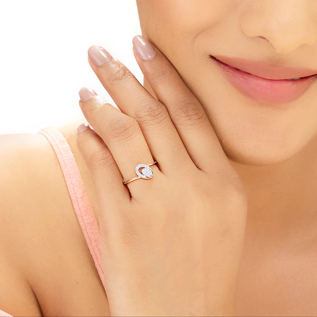 Oval Tilt Fashion Rose Gold Diamond Ring