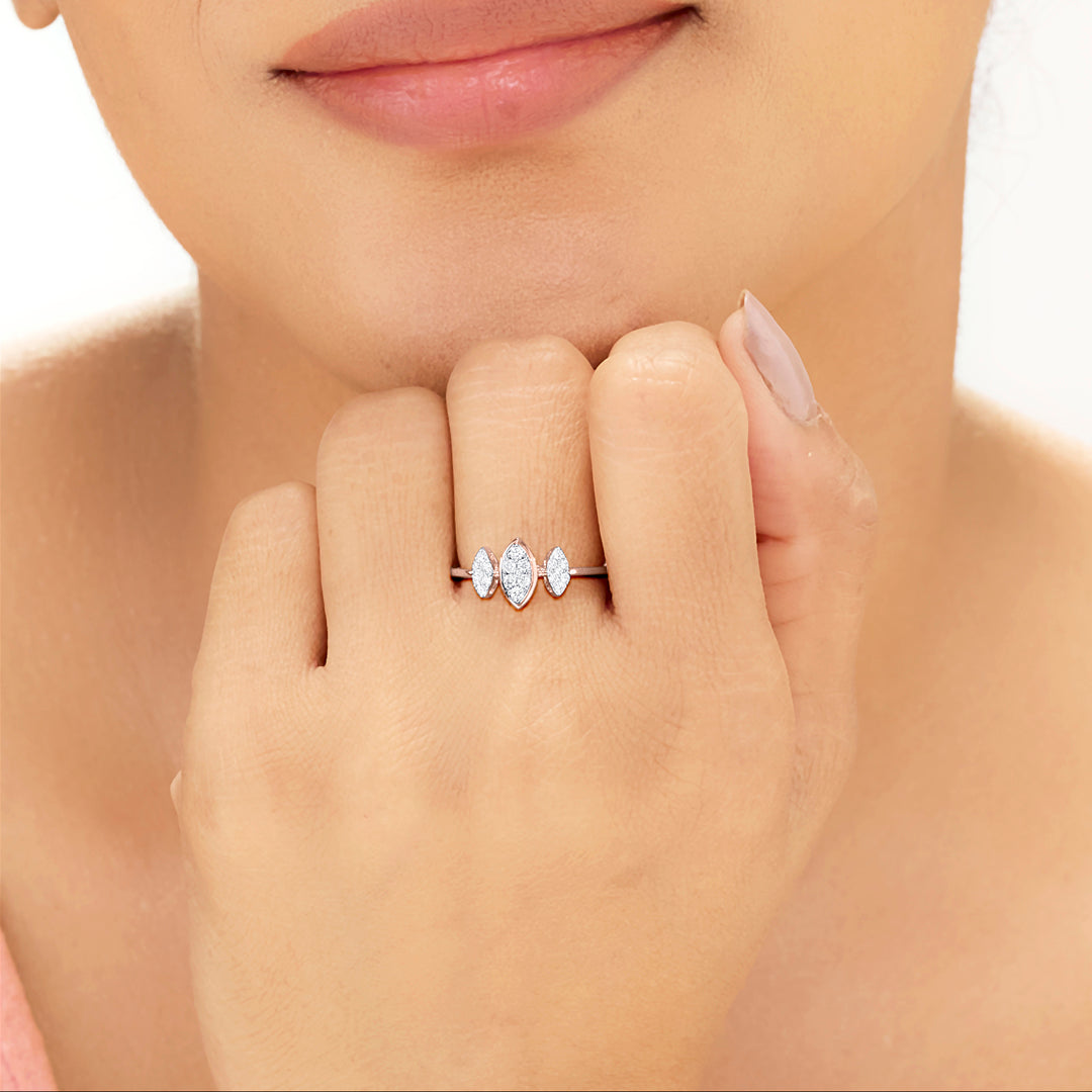tristudded glow fashion rose gold diamond ring