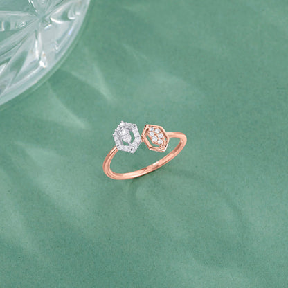 Twin Hexas Fashion Rose Gold Diamond Ring