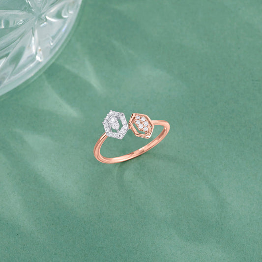 Twin Hexas Fashion Rose Gold Diamond Ring