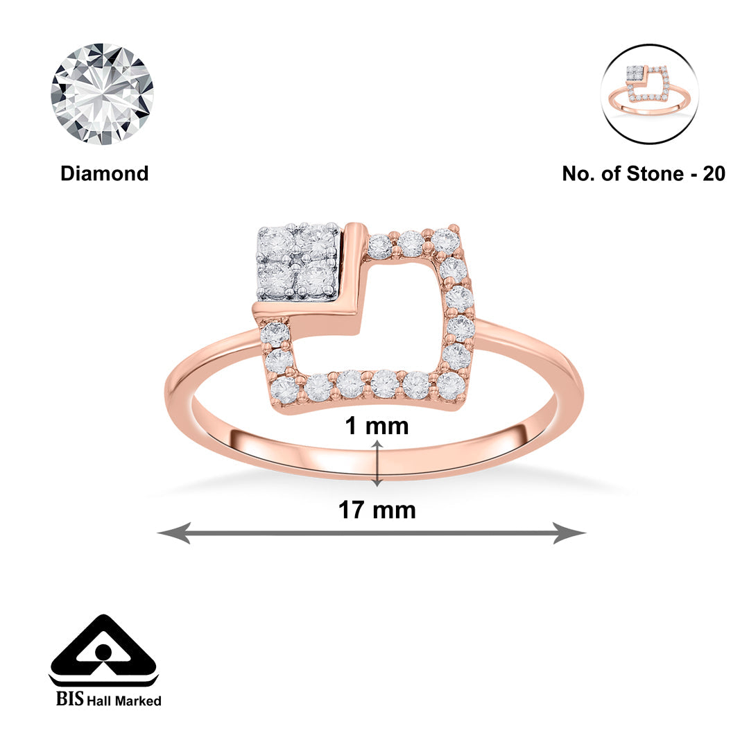 bright corner squared fashion rose gold diamond ring