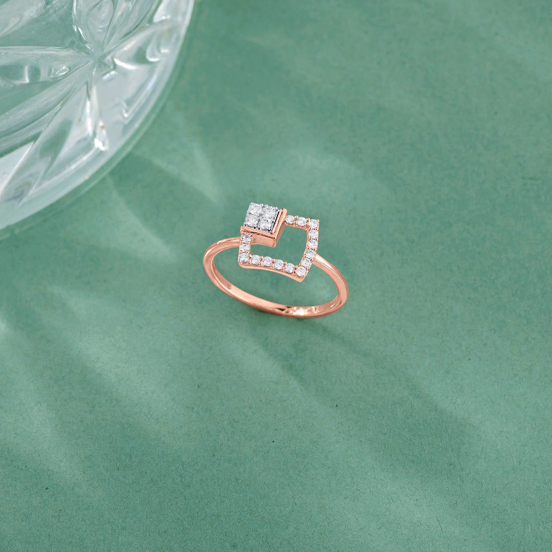 bright corner squared fashion rose gold diamond ring