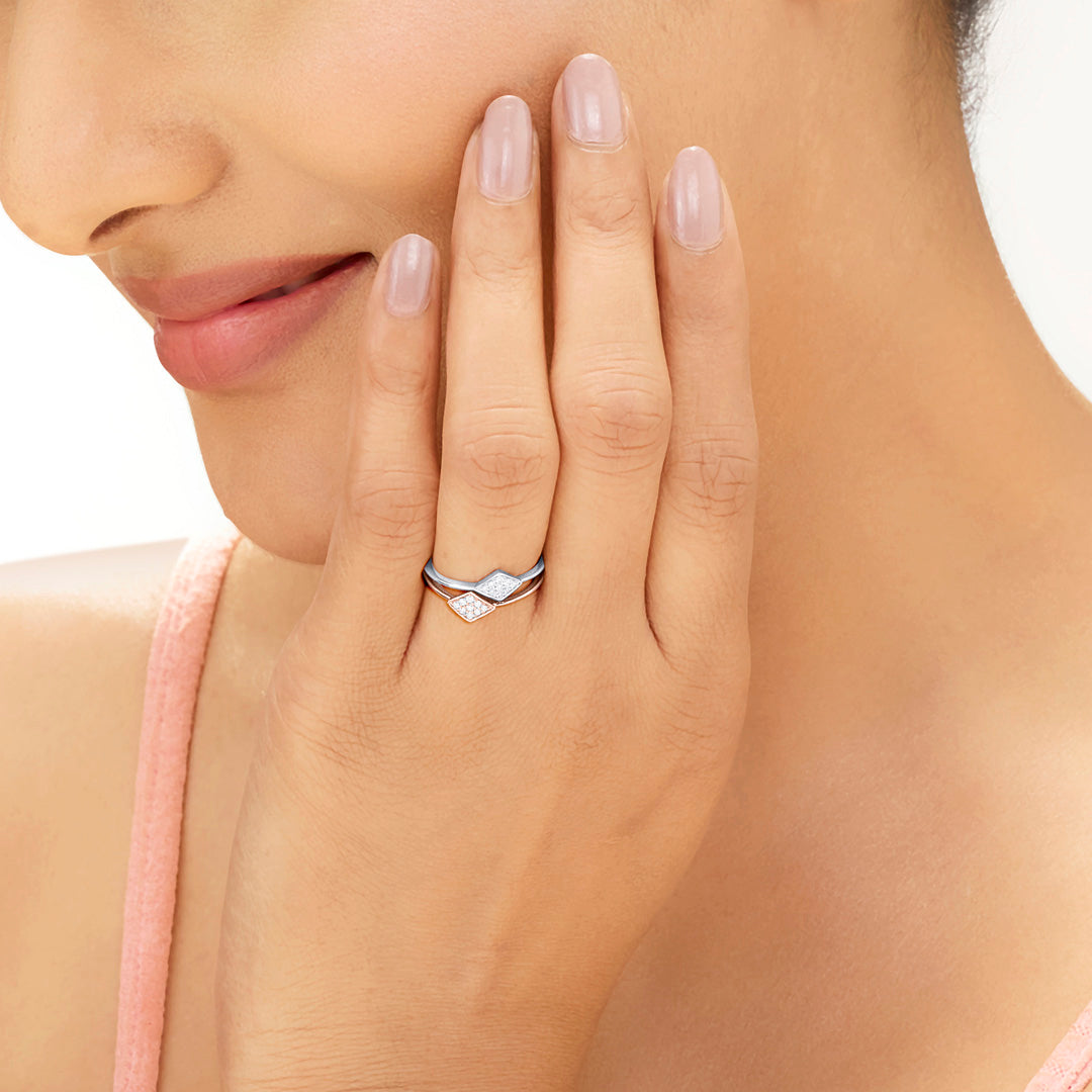 twin prism fashion rose gold diamond ring