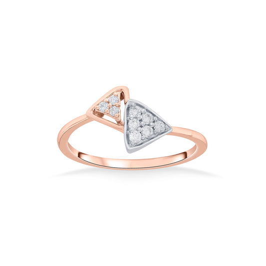 Twin Studded Triangles Fashion Rose Gold Diamond Rings