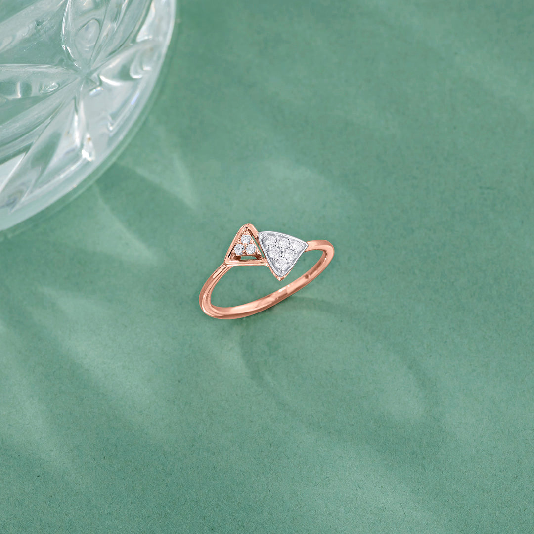 Twin Studded Triangles Fashion Rose Gold Diamond Ring