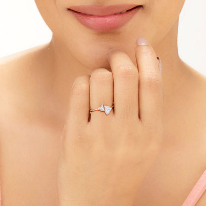 Twin Studded Triangles Fashion Rose Gold Diamond Ring