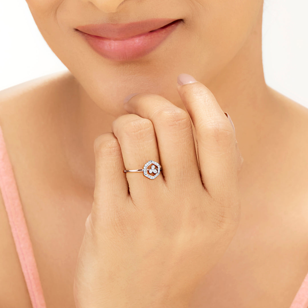 Hexa Glow Casual Rose Gold Diamond Ring