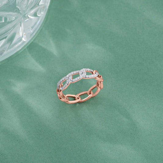 Link Chain Fashion Rose Gold Diamond Ring