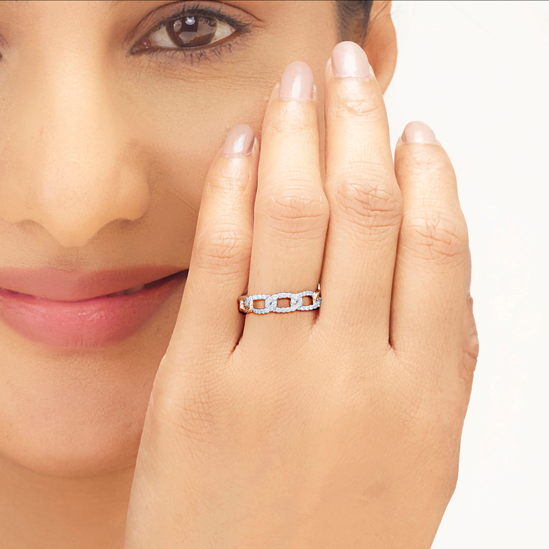 Link Chain Fashion Rose Gold Diamond Ring