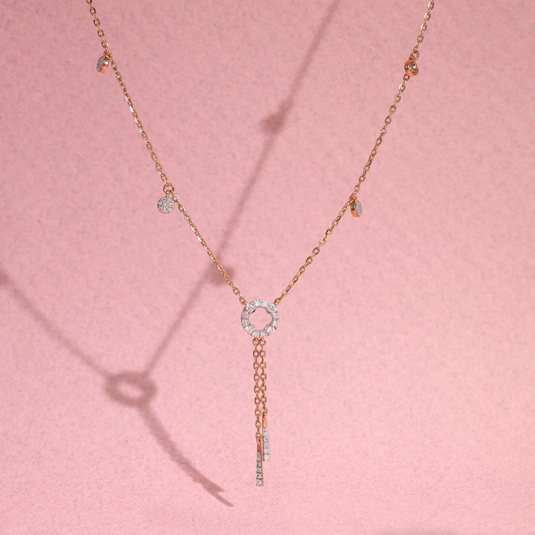 circlular cascade lariat diamond necklace