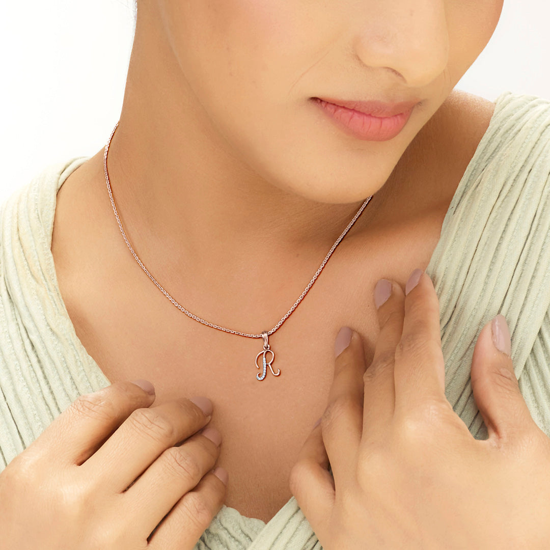 R Letter Alphabet Pendant Diamond Jewellery