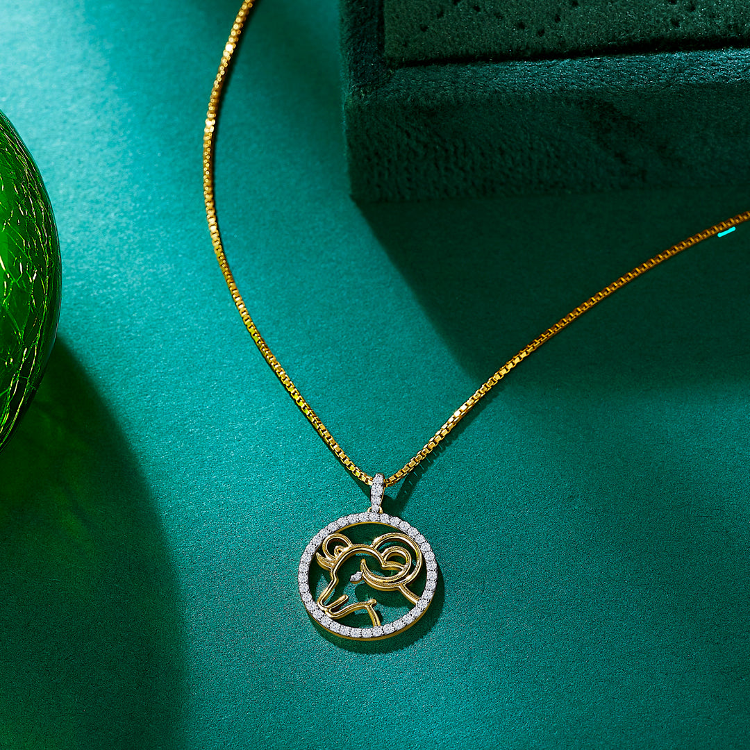 Aries Yellow Gold & Diamond Zodiac Pendant