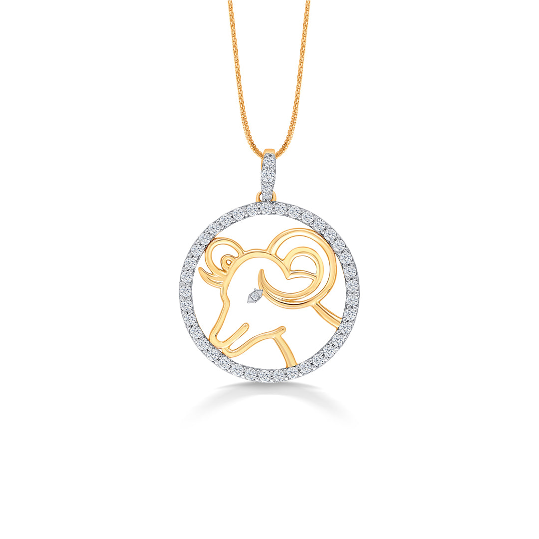 Aries Yellow Gold & Diamond Zodiac Pendant
