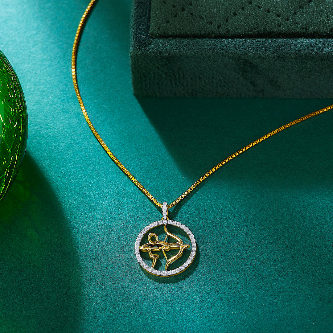 Sagittarius Yellow Gold & Diamond Zodiac Pendant