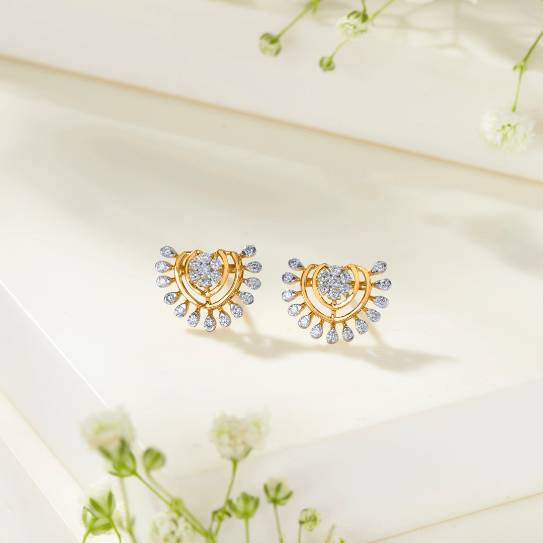 Petalora Gold & Diamond Stud Earring For Women