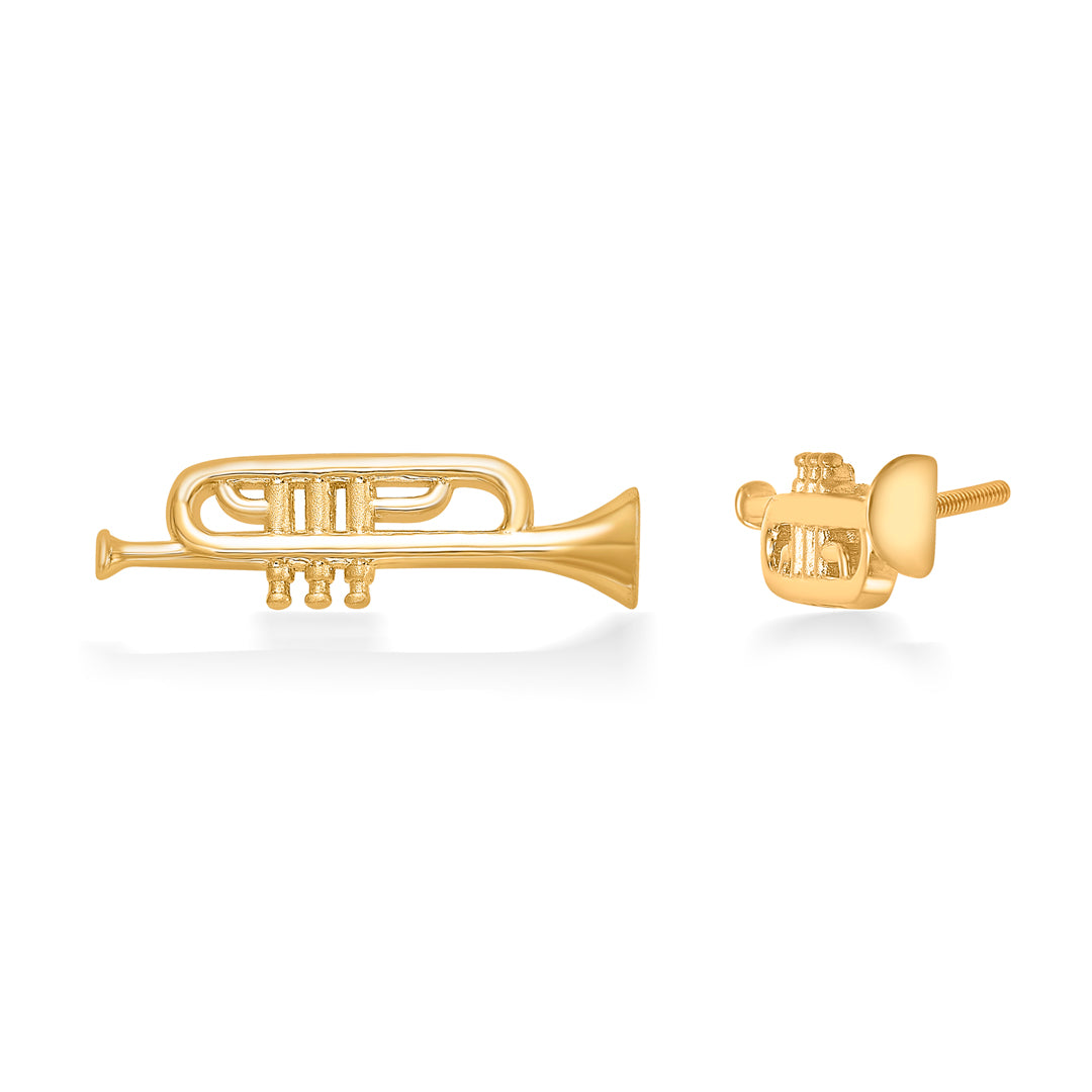 trumpet yellow gold kids earring