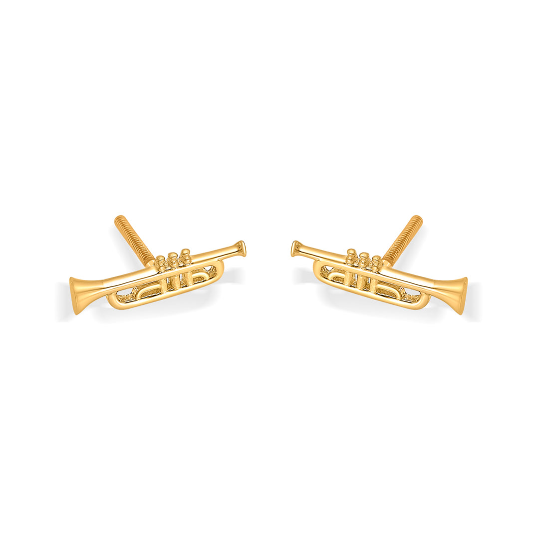 trumpet yellow gold kids earring