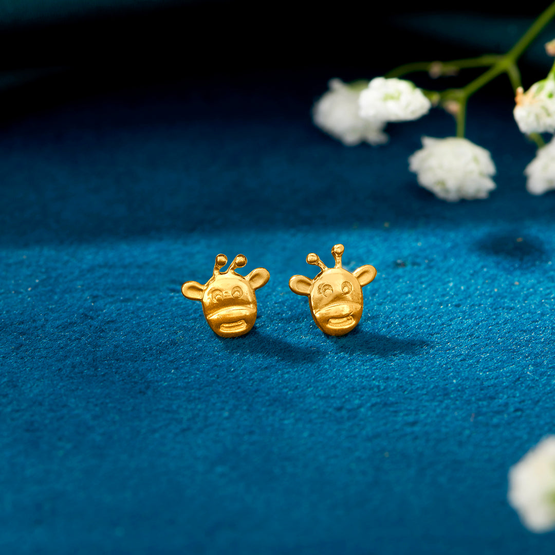 Cute Ziraf Yellow Gold Kids Earring
