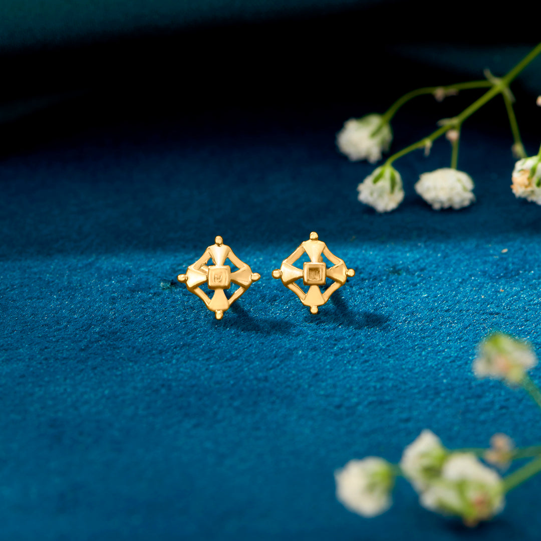 Sleek Rectangle Yellow Gold Kids Earring