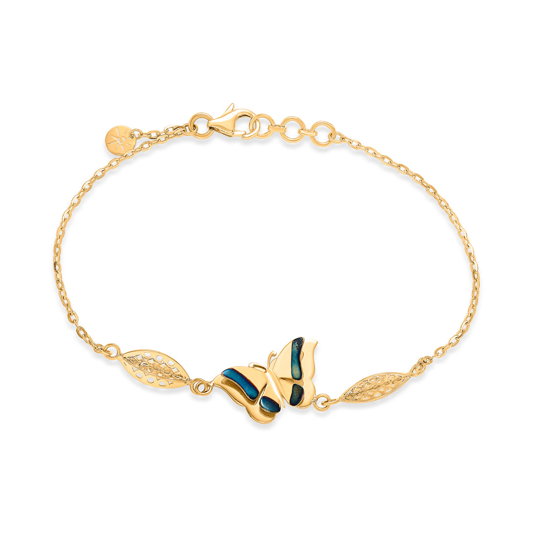 Papillon Charm Yellow Gold Flexible Bracelet for Women