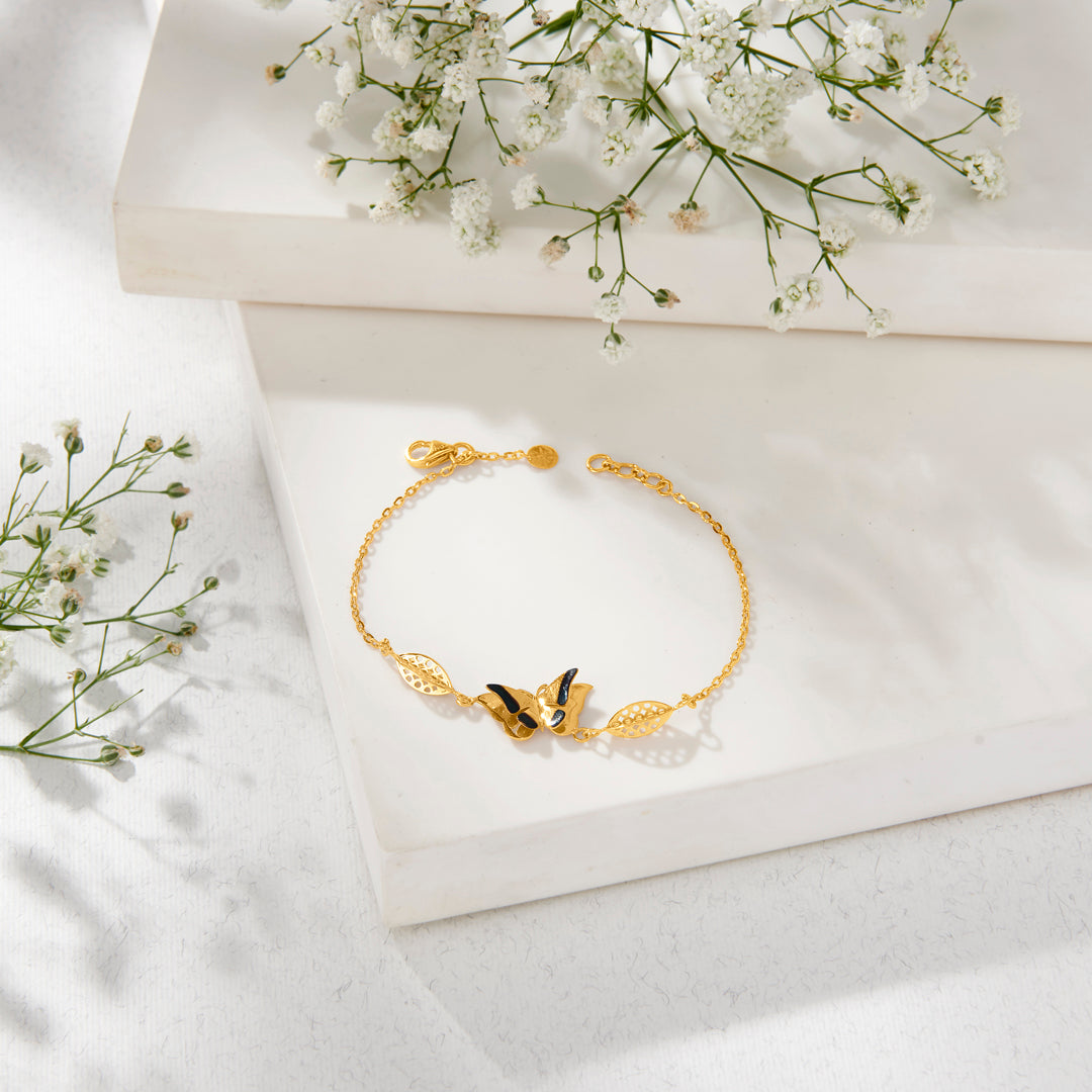 Papillon Charm Yellow Gold Flexible Bracelet for Women