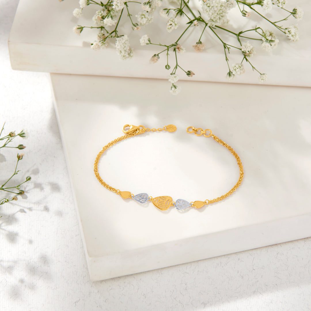 Floral Glide Yellow Gold Flexible Bracelet for Women