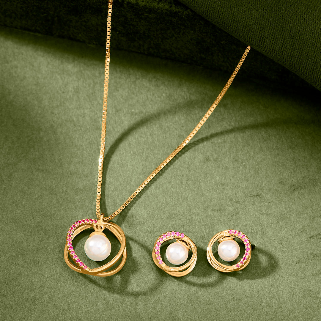 Magentic Orbits Gold Necklace Set