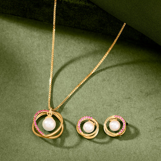 Magentic Orbits Gold Necklace Set