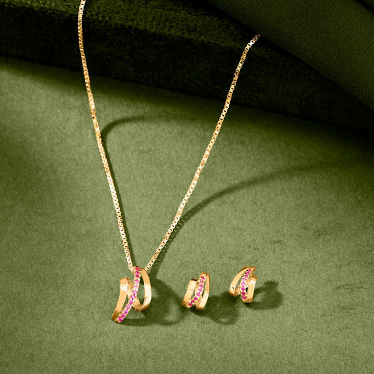 Sweeping Magenta Gold Necklace Set