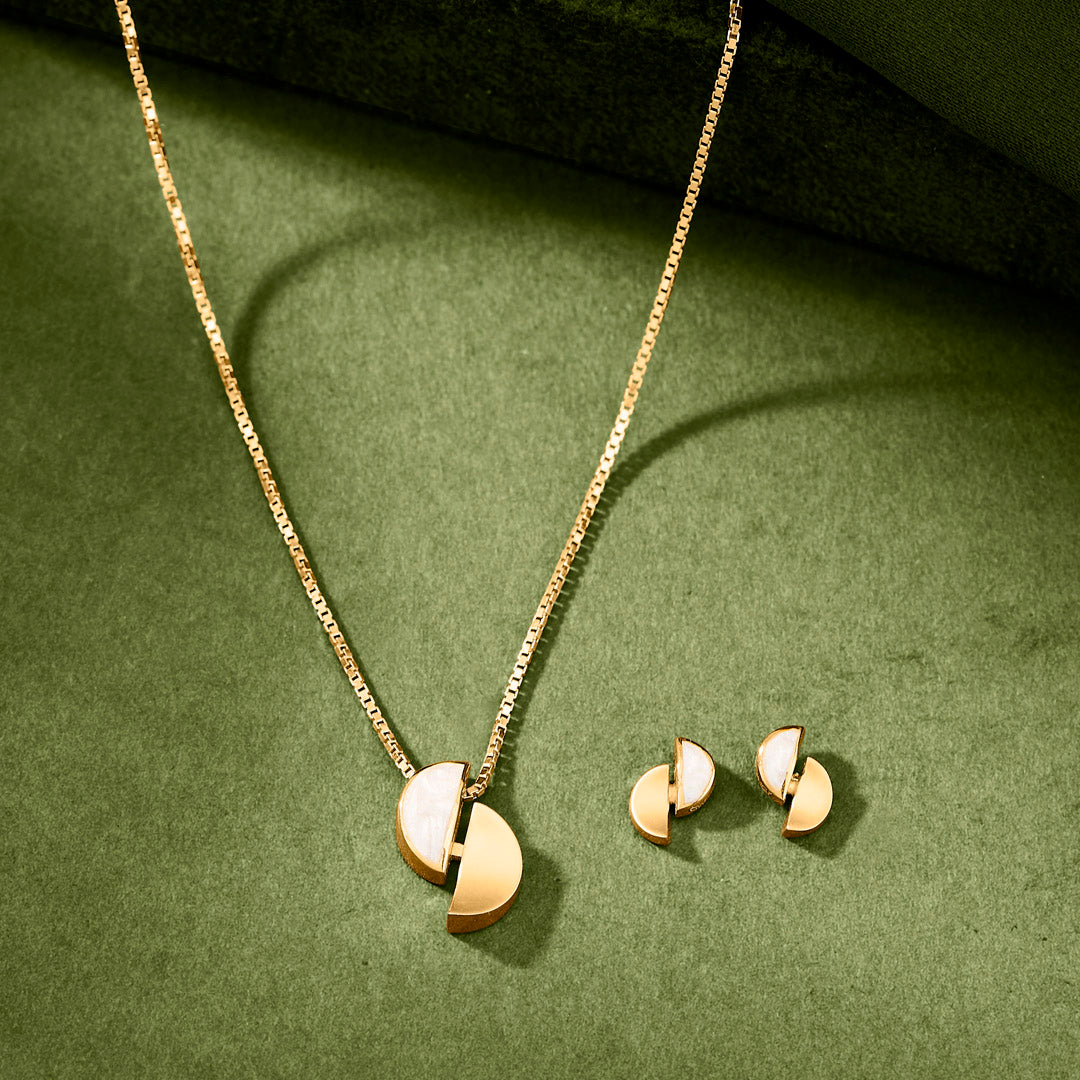 split circle gold necklace set