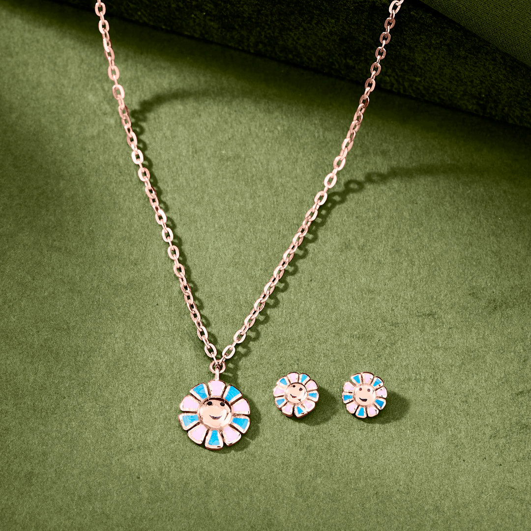 floral smile gold necklace kids