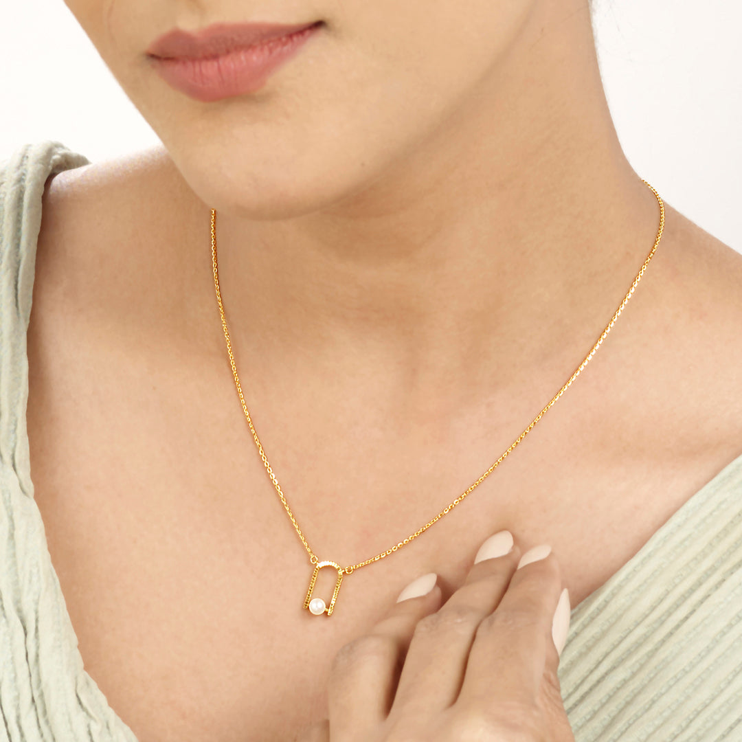 Minimalist Pearl Modern Gold Necklace