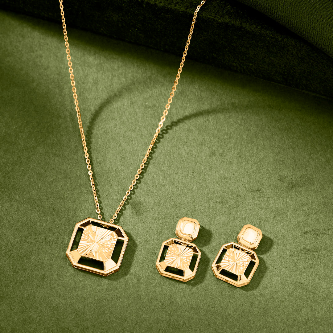 square design gold necklace set