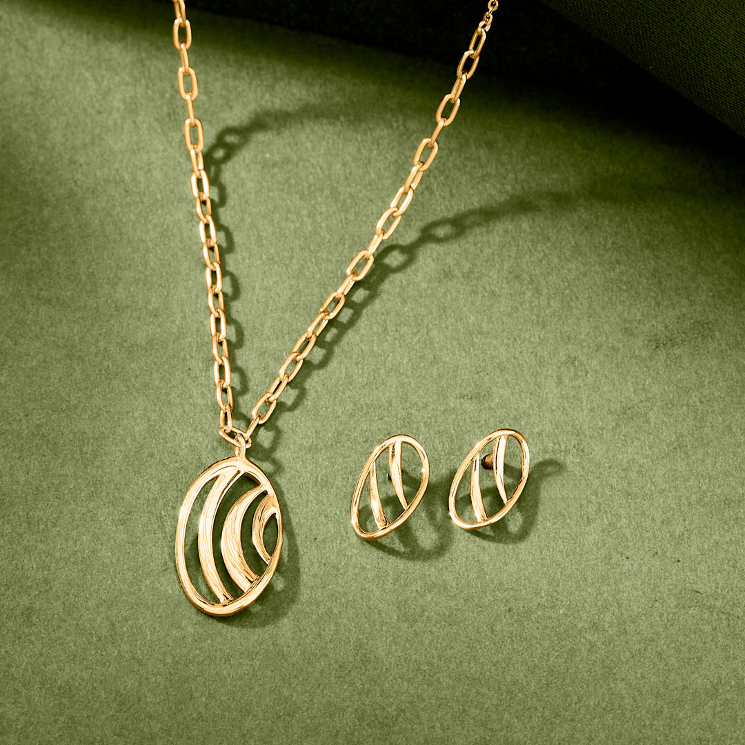 crescent ovals gold necklace set