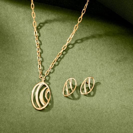 Crescent Ovals Gold Necklace Set