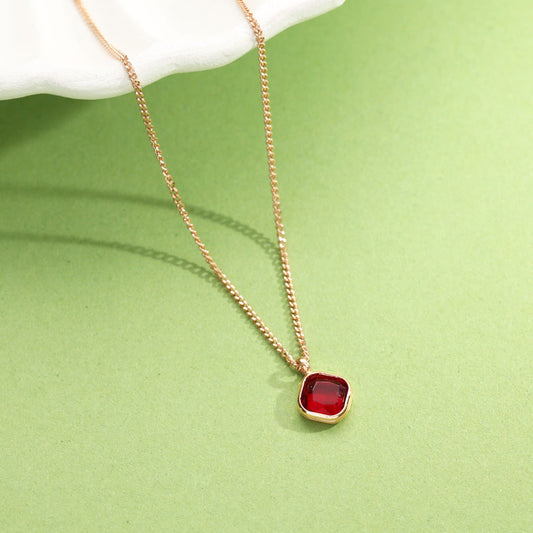Garnet Glow Modern Gold Necklace