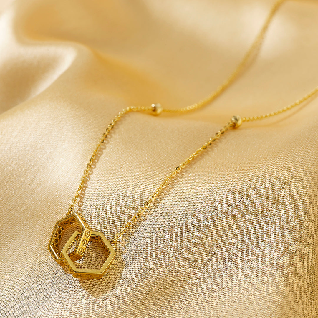 Interlinked Hexa Modern Gold Necklace