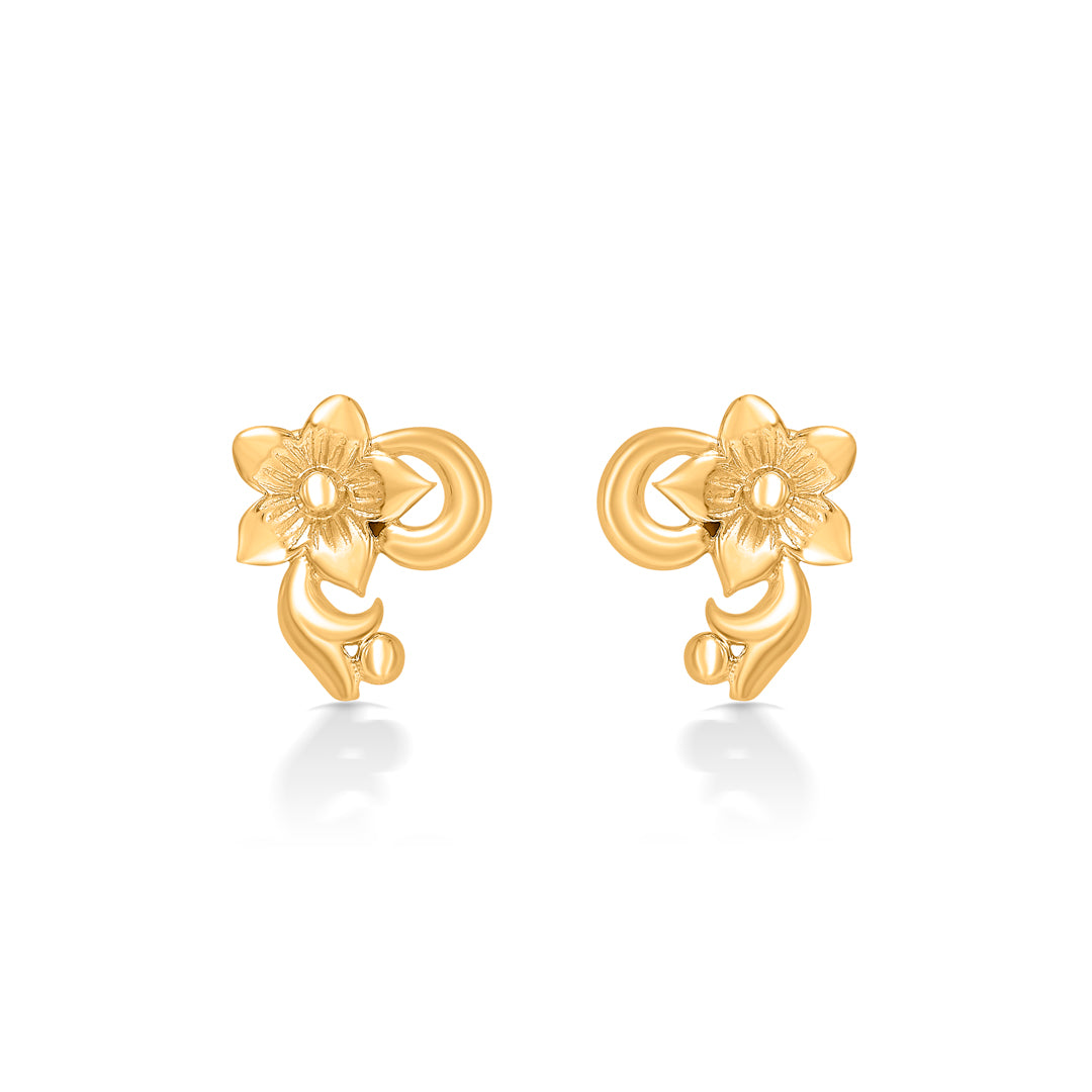 Floral Yellow Gold Stud Earring For Women