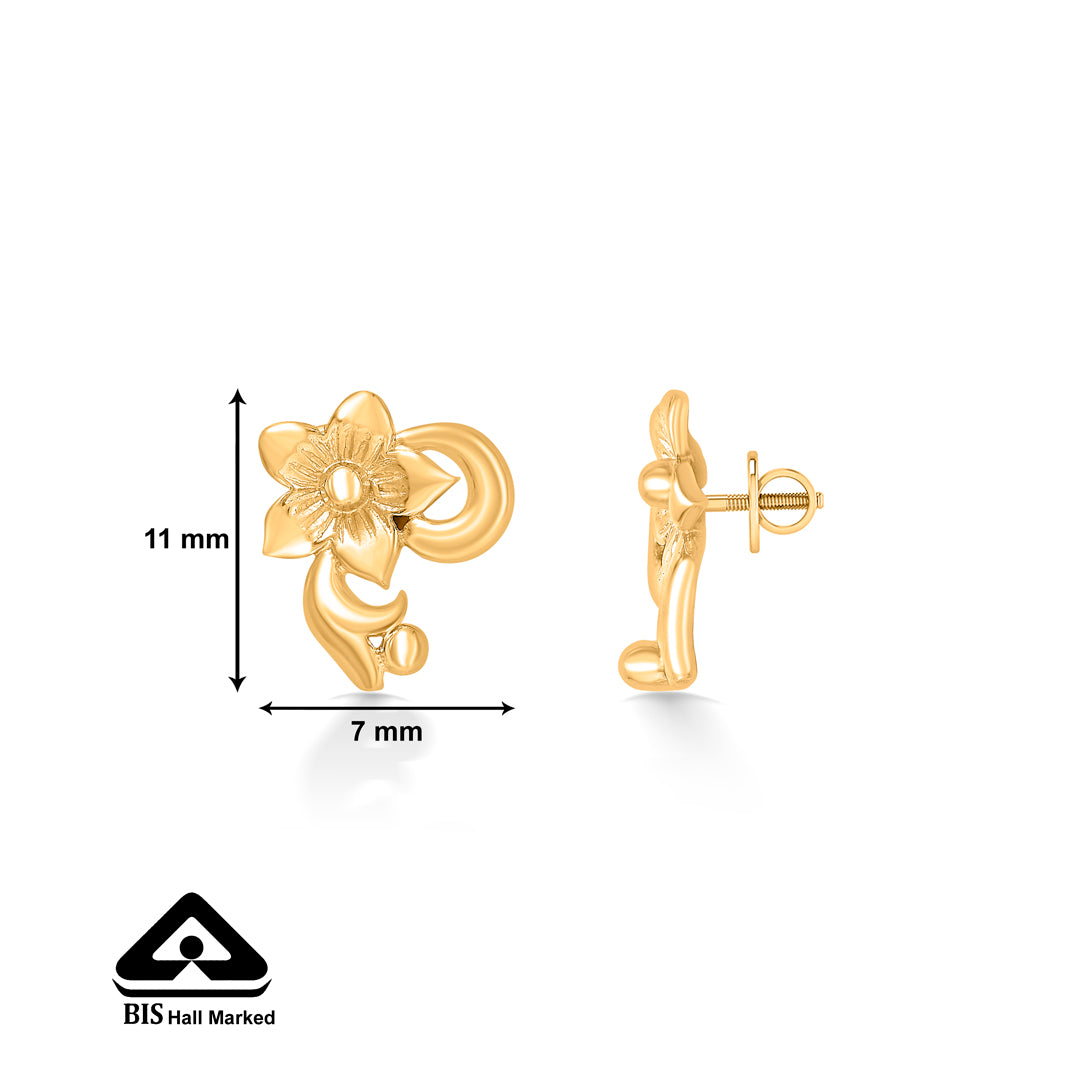 floral 22 karat (916) yellow gold stud earring for women