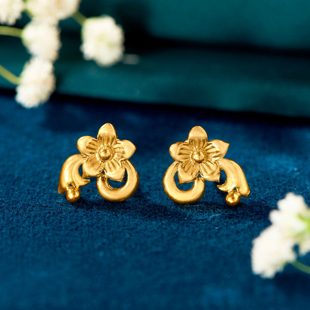 Floral Yellow Gold Stud Earring For Women