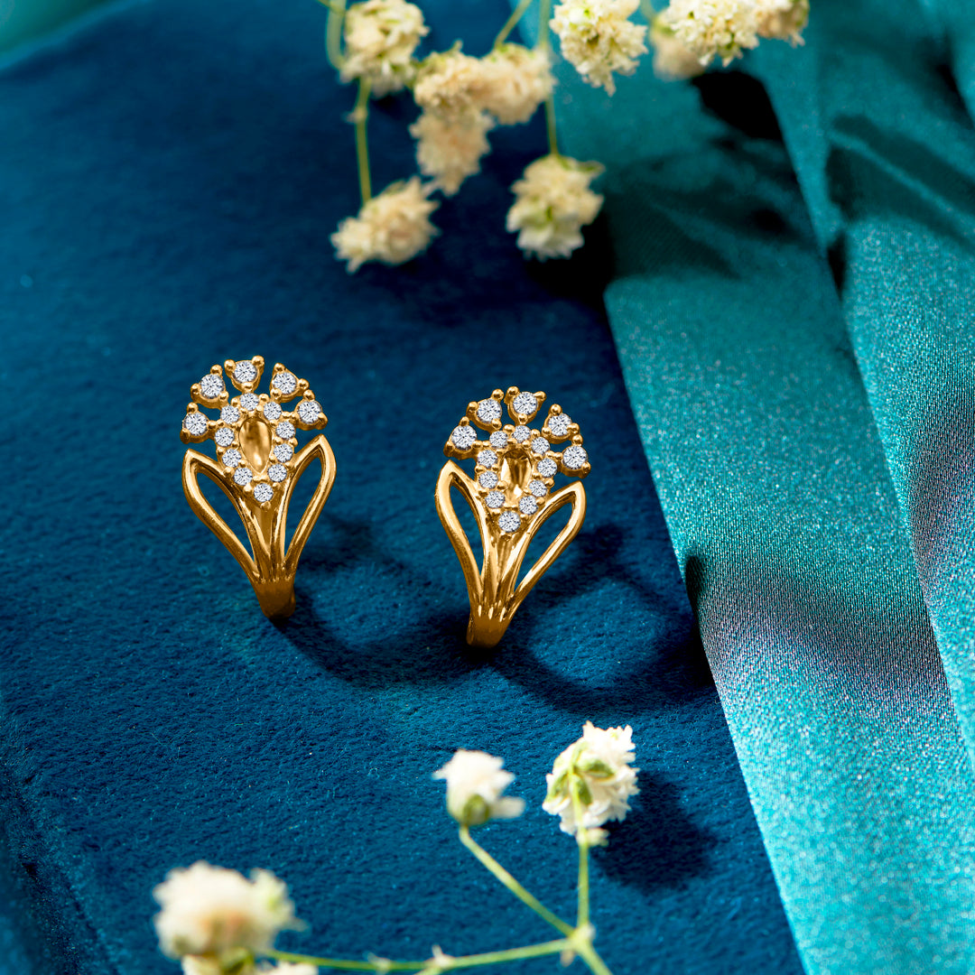 Classic Cube Yellow Gold Huggies Earring For Women