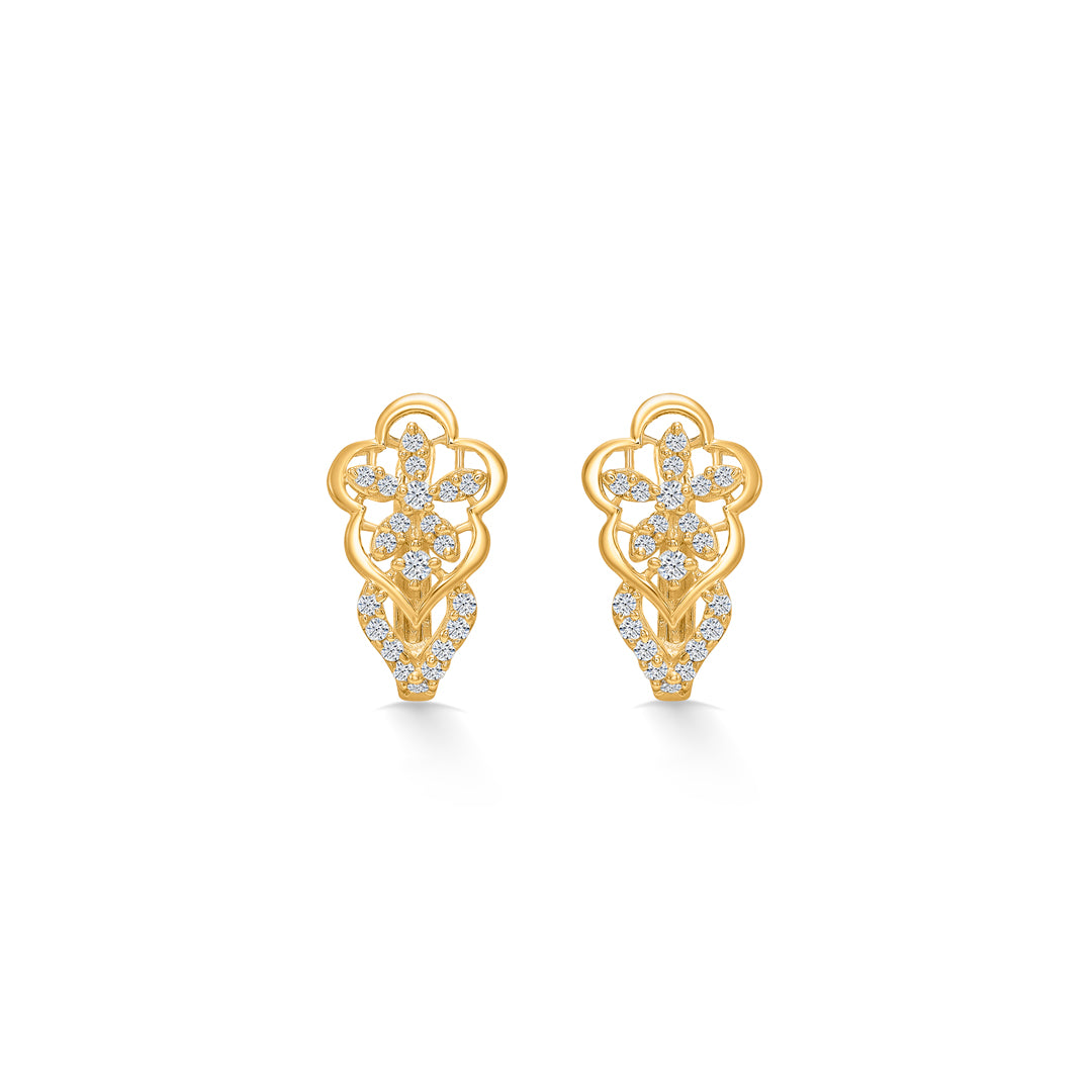 Floral Delight Yellow Gold Huggies Earring For Women