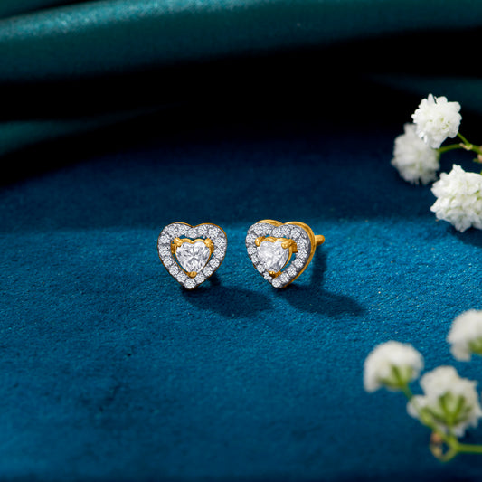 Sweetheart Yellow Gold Stud Earring For Woman