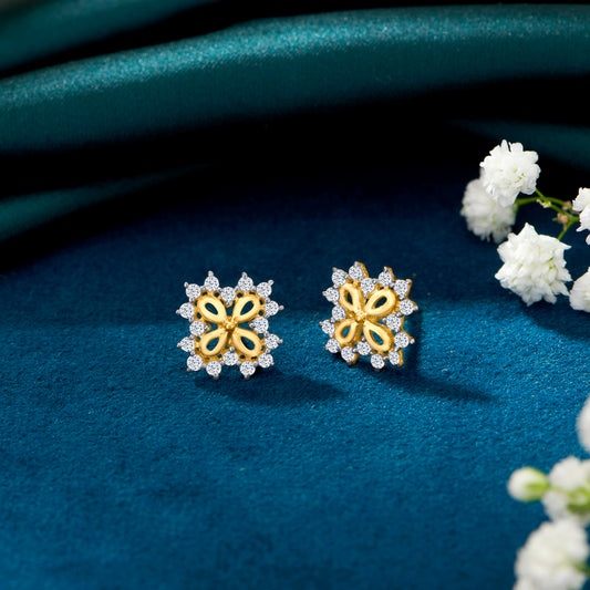 Vintage Charm Yellow Gold Stud Earring For Woman