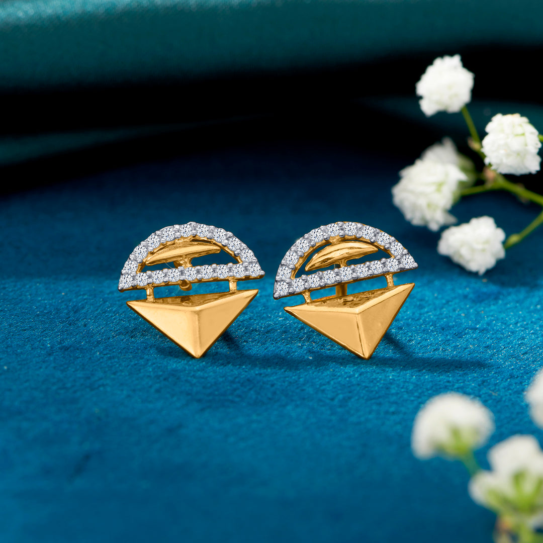 Stylish Nodes Yellow Gold Stud Earring For Women