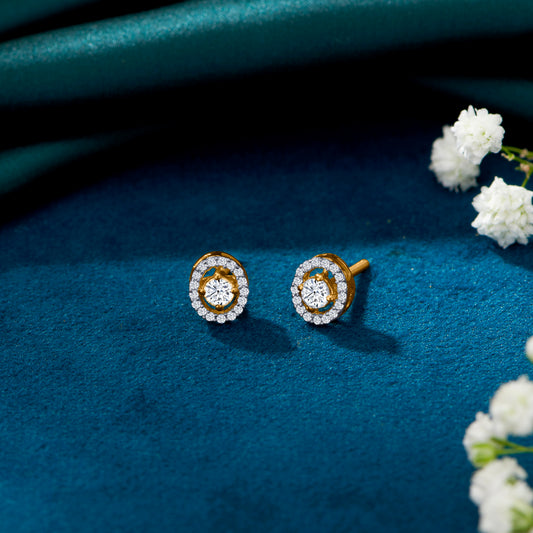 Enigma Orbs Yellow Gold Stud Earring For Woman